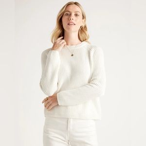 Quince 100% Organic Cotton Fisherman Crew Sweater in Ivory